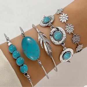 Silver and Turquoise Bracelet Set